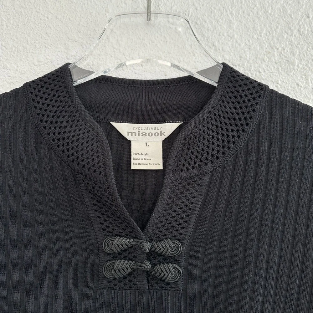 Exclusively Misook Ribbed Knit Tunic Top Womens Large Black Long Sleeve‎ Modest